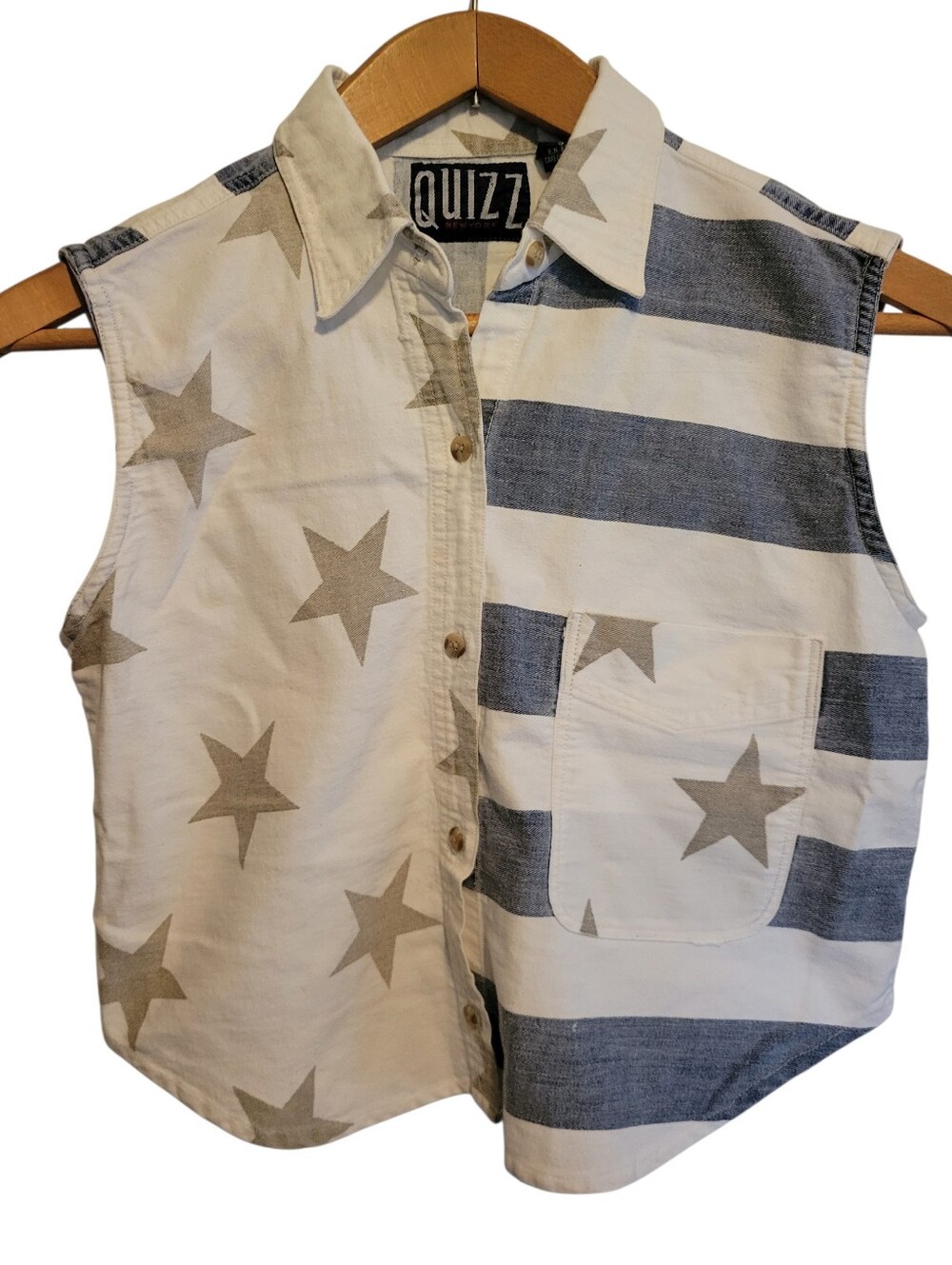 vintage 90s Quizz sleeveless button-up crop top Split American Flag Print Size S